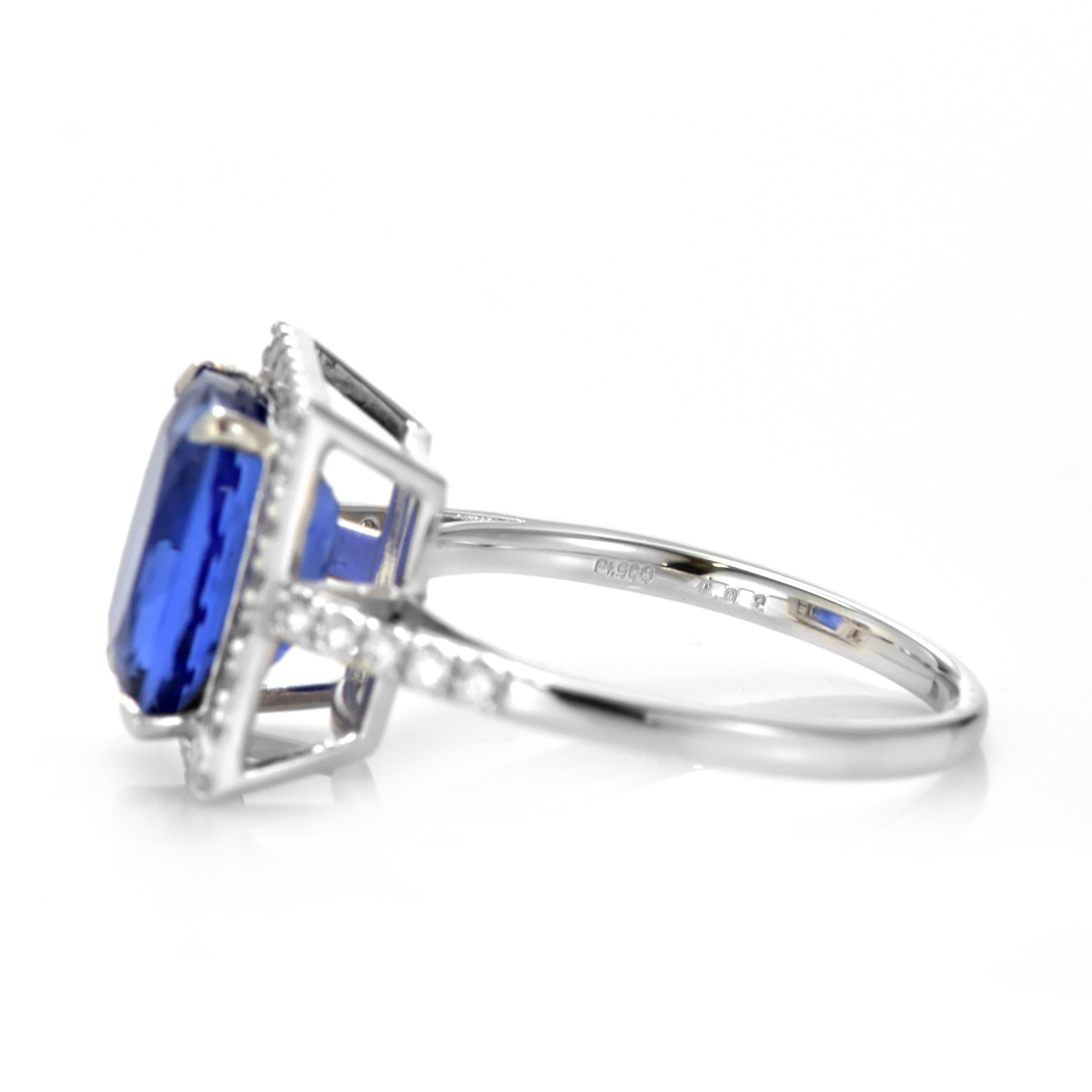 4.02 Carat Natural 'AAA' Tanzanite and Diamond Ring Made in Platinum For Sale 3