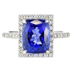 4.02 Carat Natural 'AAA' Tanzanite and Diamond Ring Made in Platinum