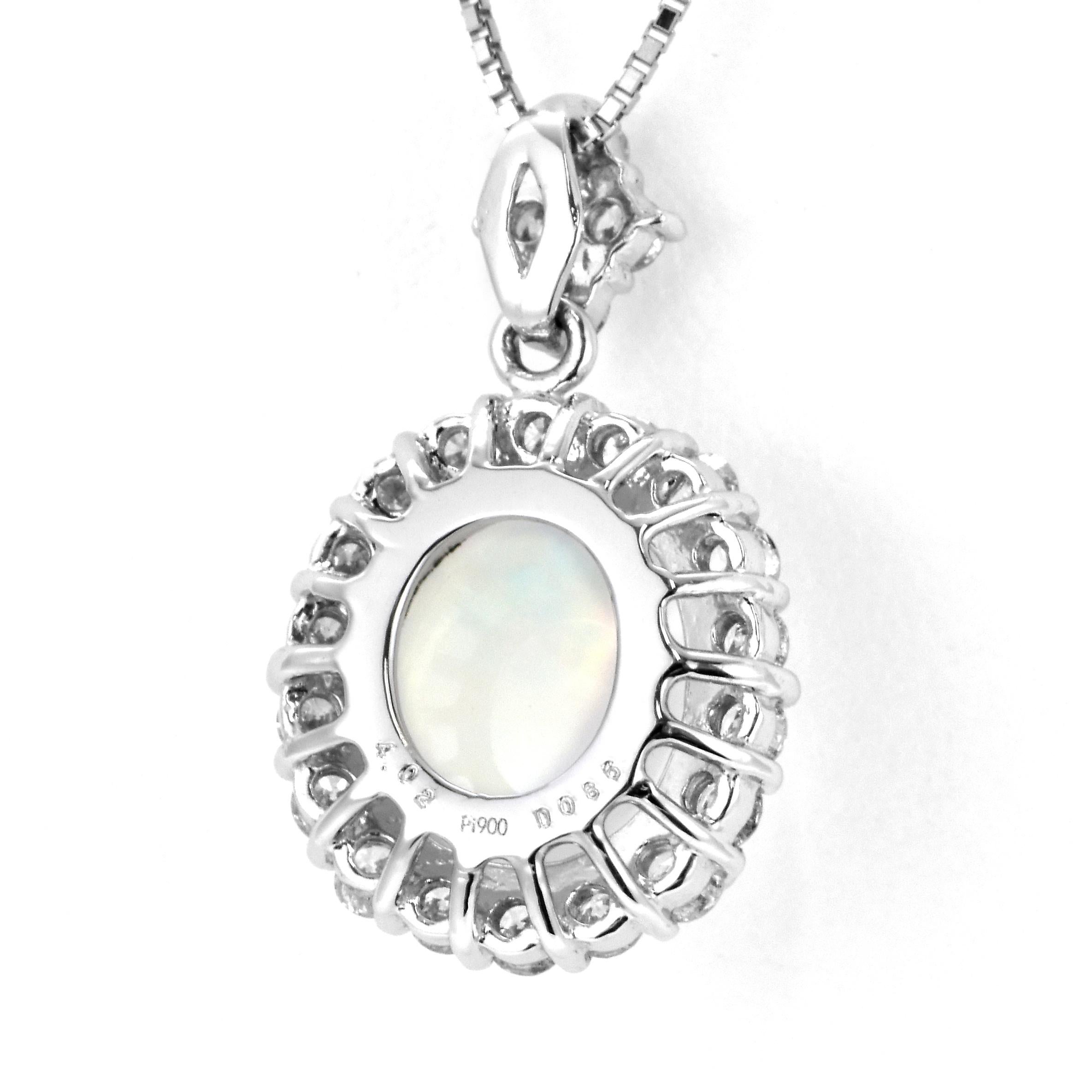 Women's 4.02 Carat Natural Caribbean Water Opal and Diamond Pendant Made in Platinum For Sale
