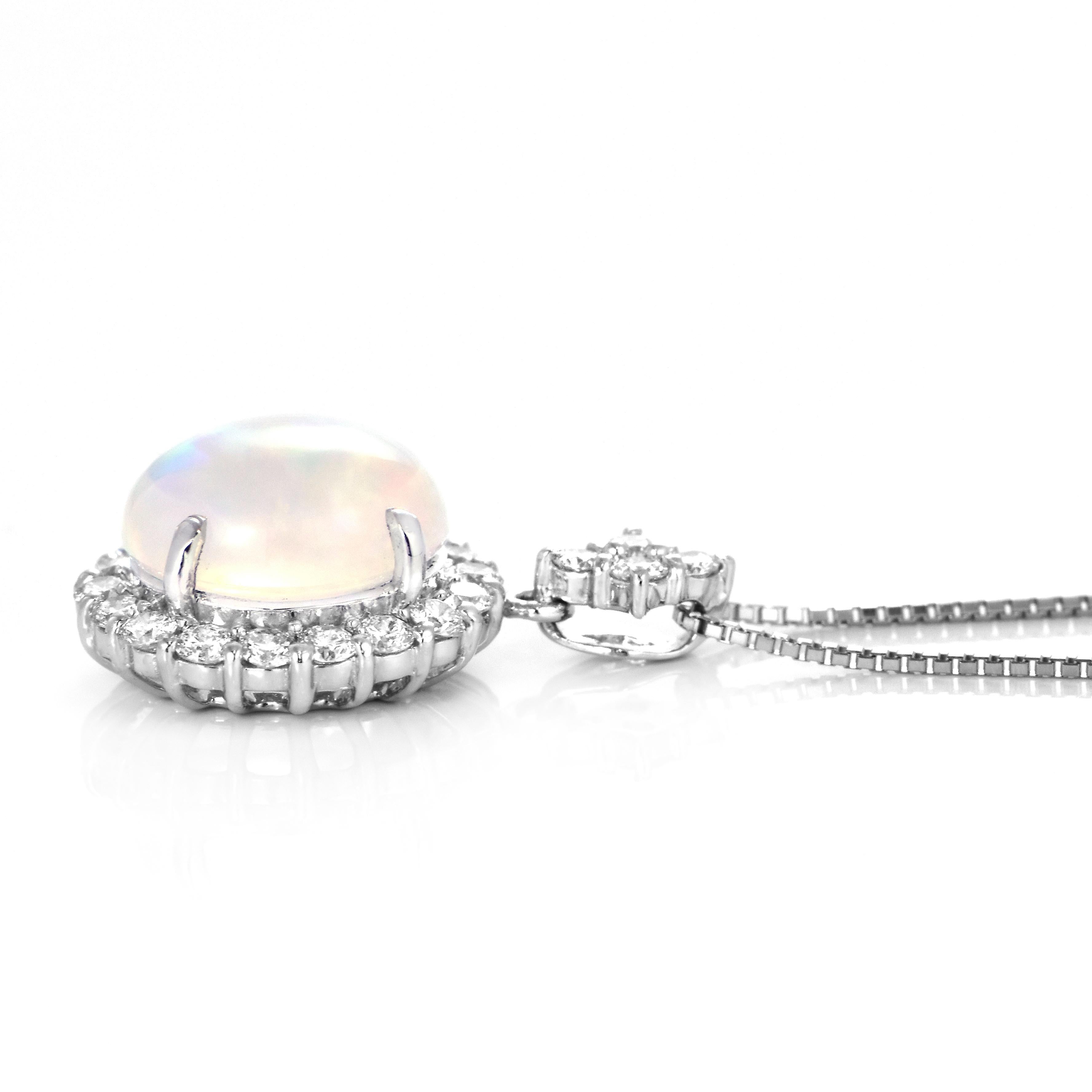 4.02 Carat Natural Caribbean Water Opal and Diamond Pendant Made in Platinum For Sale 1