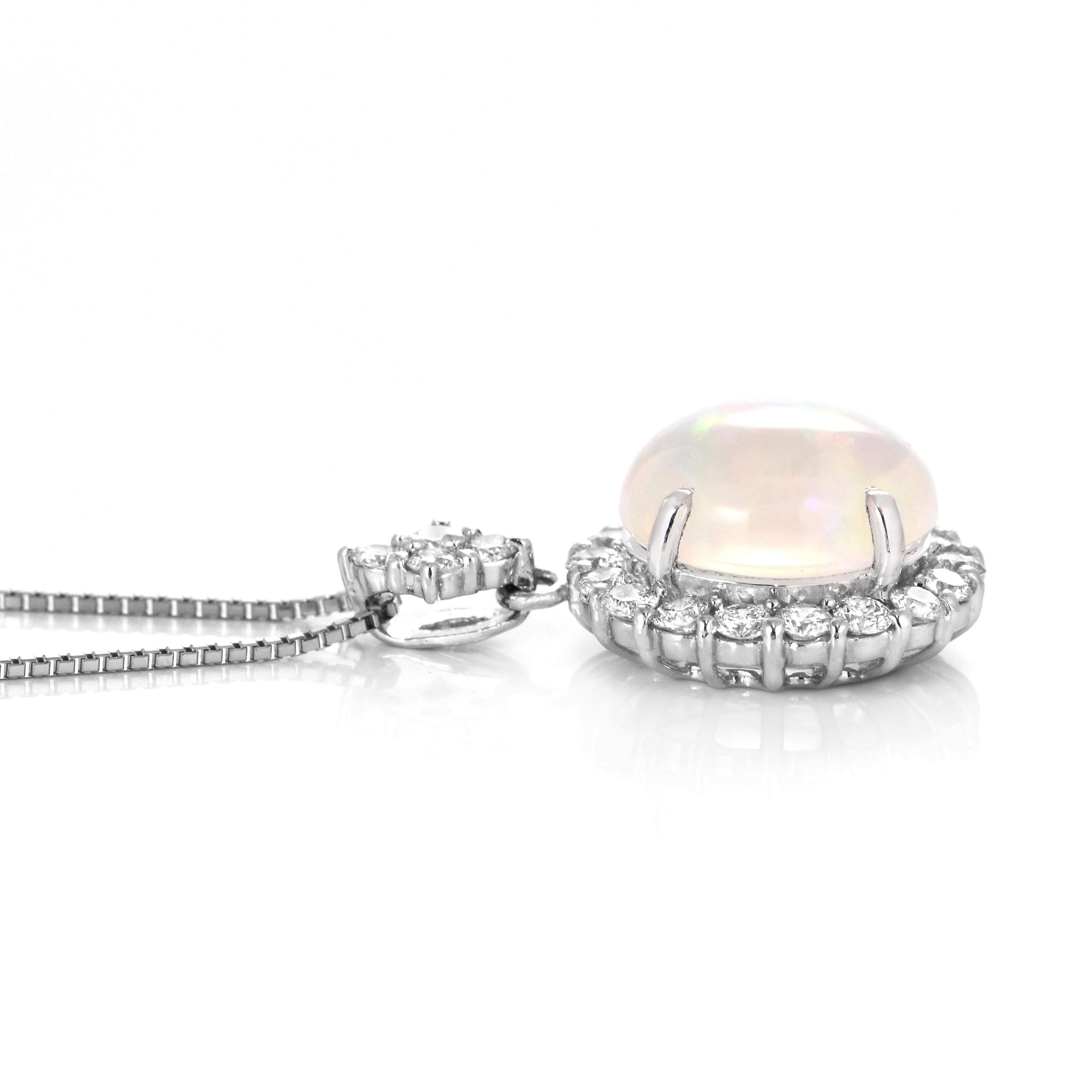 4.02 Carat Natural Caribbean Water Opal and Diamond Pendant Made in Platinum For Sale 2