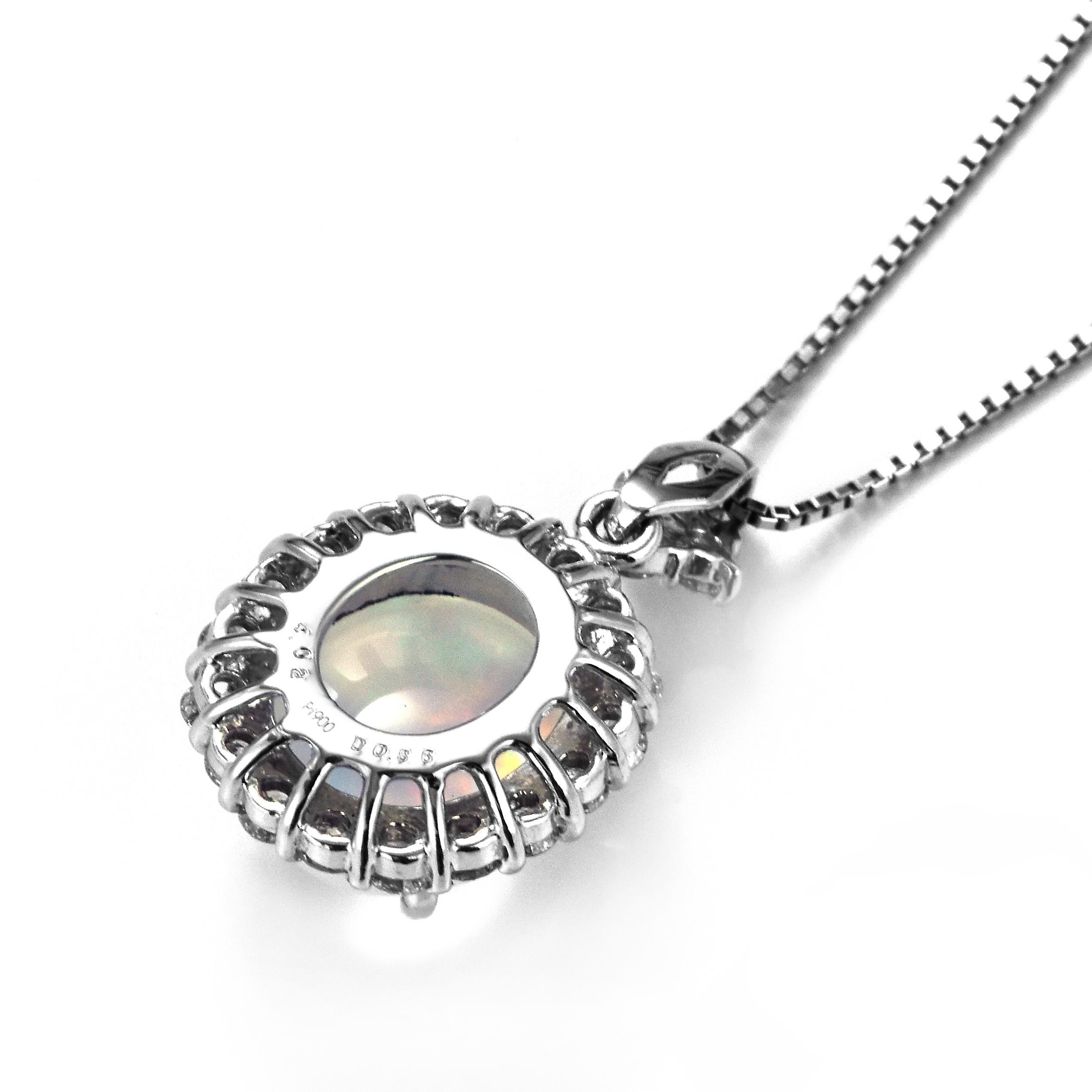 4.02 Carat Natural Caribbean Water Opal and Diamond Pendant Made in Platinum For Sale 3