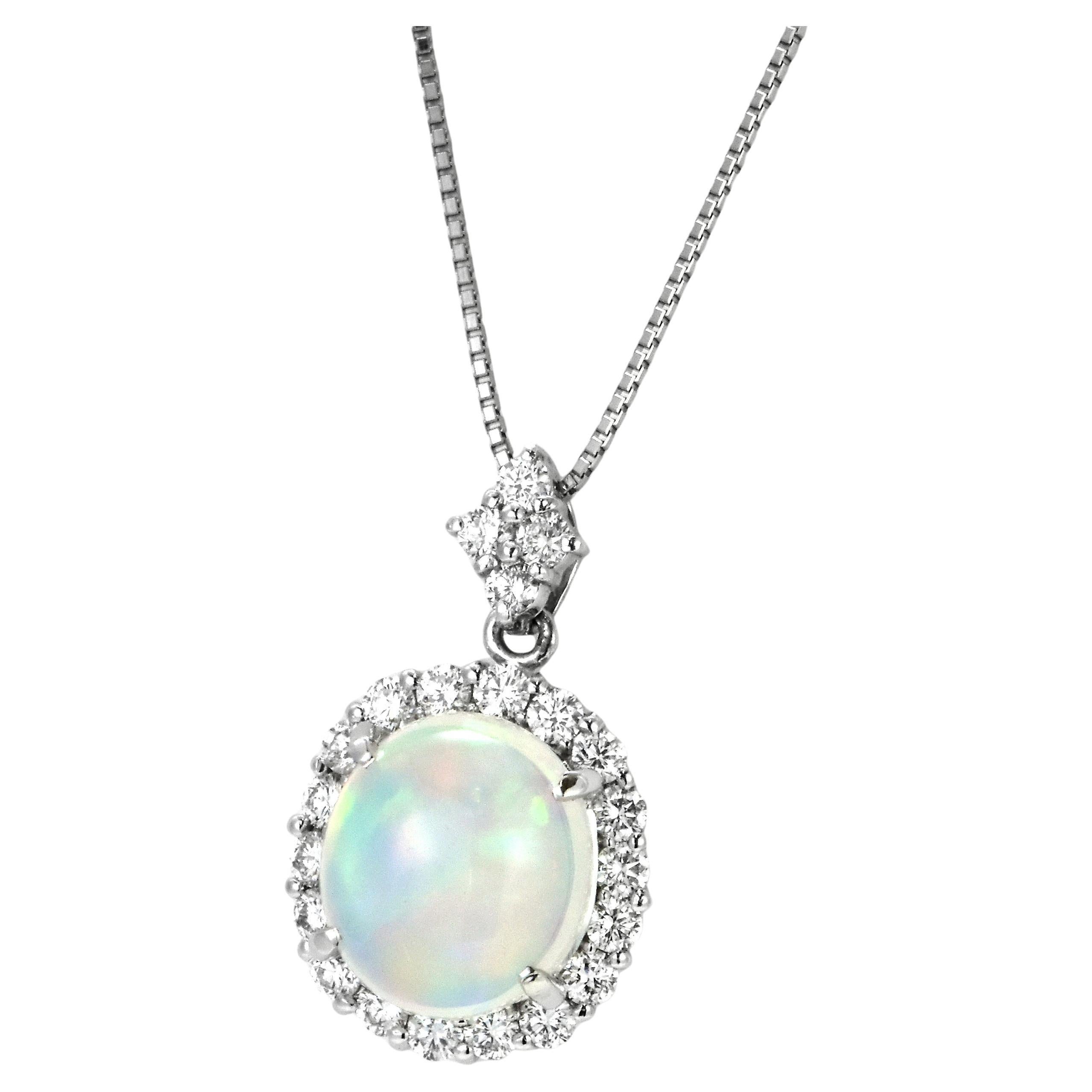 4.02 Carat Natural Caribbean Water Opal and Diamond Pendant Made in Platinum
