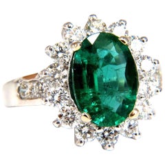 4.02 Carat Natural Oval Emerald Diamond Cocktail Halo Ring 18 Karat G/Vs