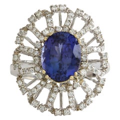 Natural Tanzanite Diamond Ring In 14 Karat White Gold 