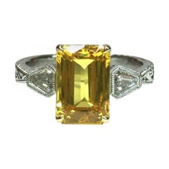 4.02 Carat Natural Yellow Sapphire and Diamond Ring GIA Certified
