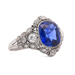 4.02 Carat No Heat Ceylon Sapphire In Platinum Art Deco Ring