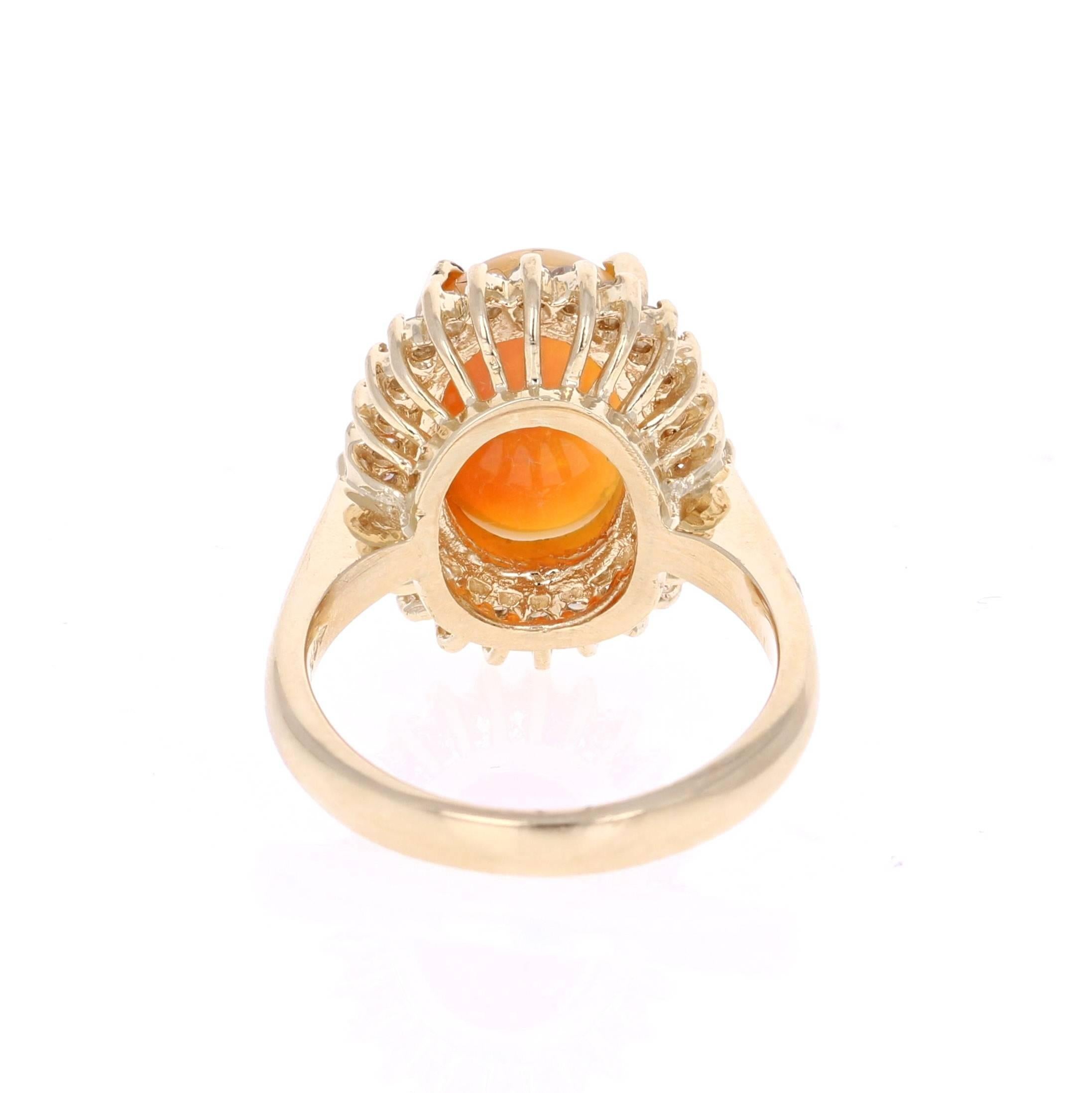 Contemporary 4.02 Carat Opal Diamond 14K Yellow Gold Cocktail Ring For Sale