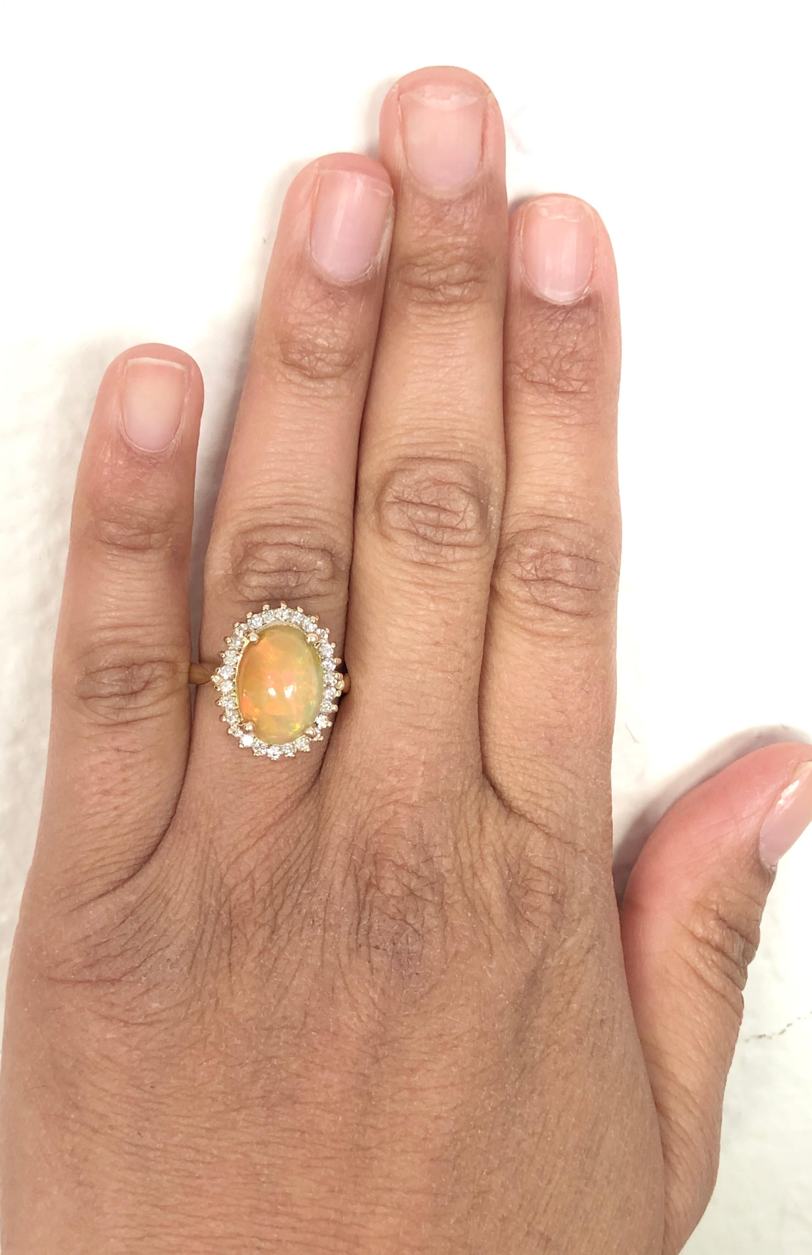 Oval Cut 4.02 Carat Opal Diamond 14K Yellow Gold Cocktail Ring For Sale