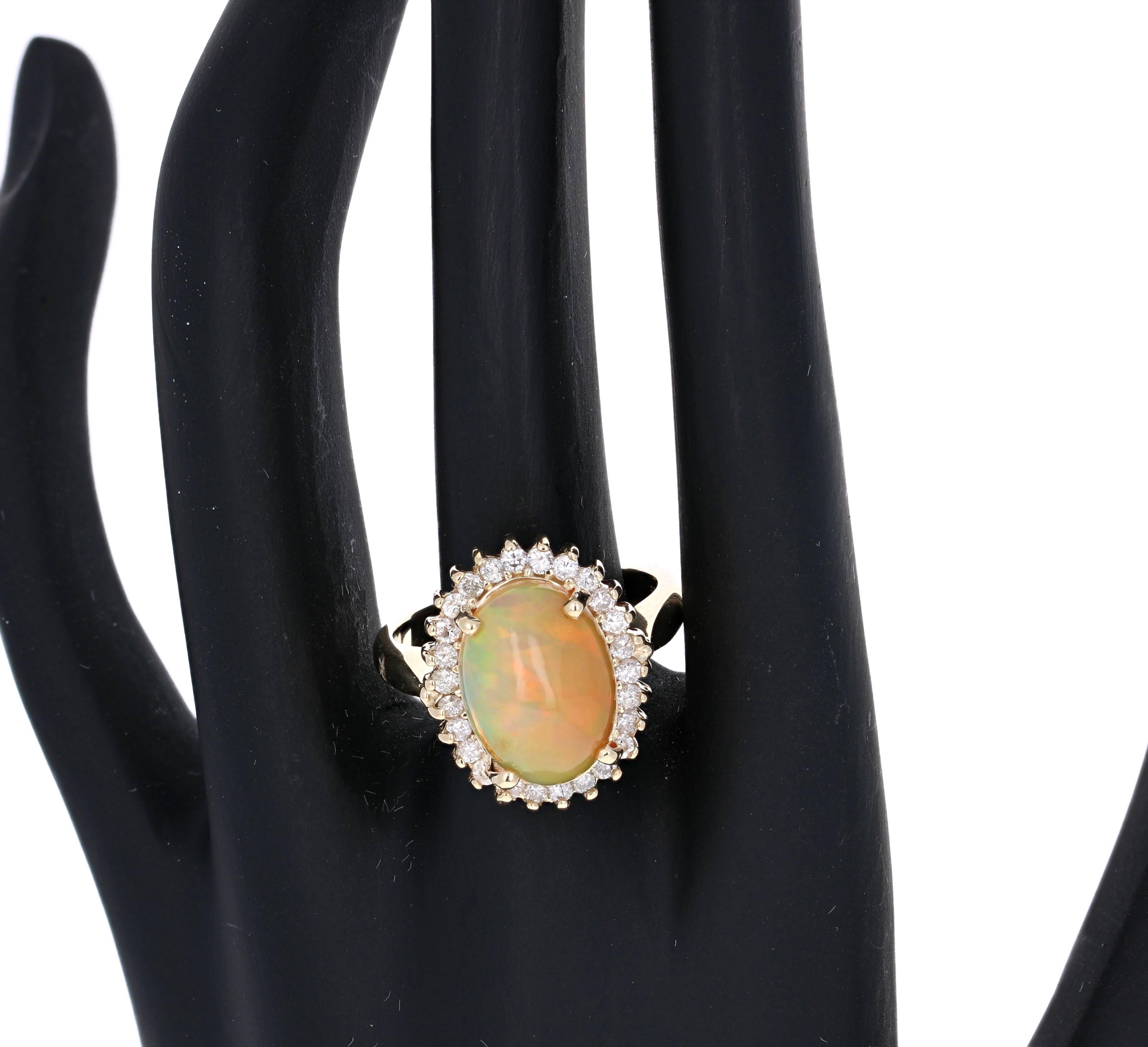 4.02 Carat Opal Diamond 14K Yellow Gold Cocktail Ring In New Condition For Sale In Los Angeles, CA