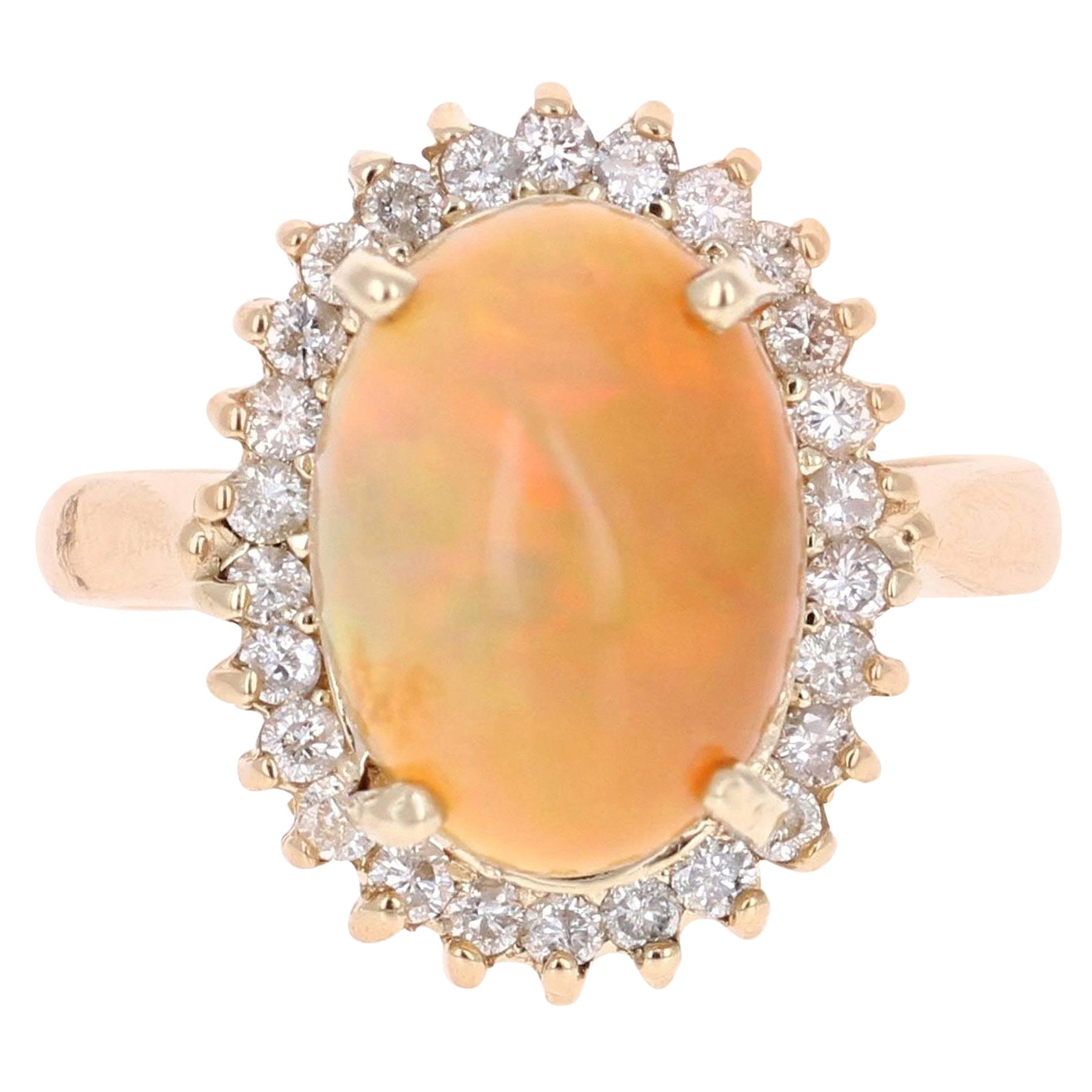 Anello da cocktail con diamante opale da 4,02 carati in oro giallo 14K