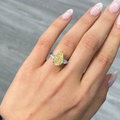 4.02 Carat Pear Diamond Ring Fancy Yellow 14K White Gold Sunlit Royal Radiance