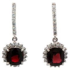 4.02 Carat Red Garnet and 0.63 Carat White Diamond Earrings in 18K White Gold