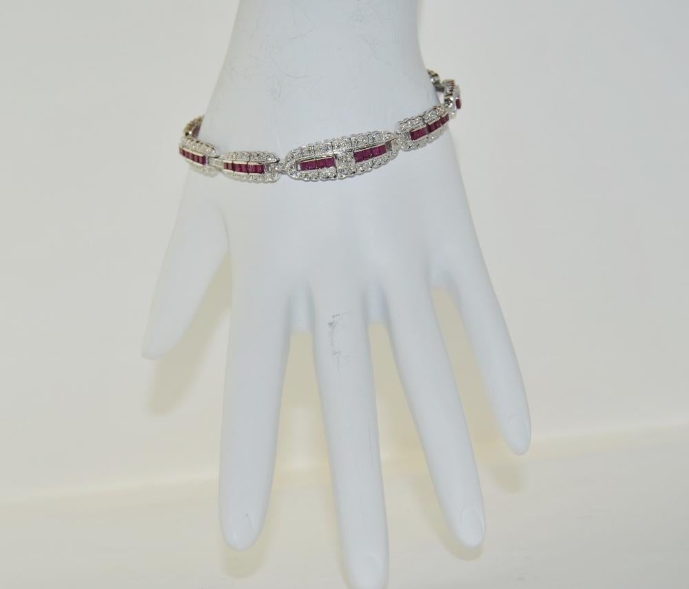 Princess Cut 4.02 Carat Ruby Bracelet with Diamonds in 18 Karat White Gold For Sale