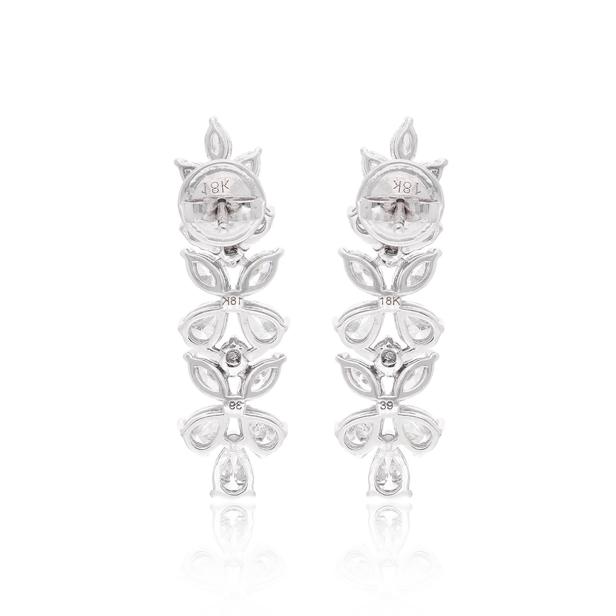 Women's 4.02 Carat SI Clarity HI Color Marquise Diamond Earrings 14 Karat White Gold For Sale