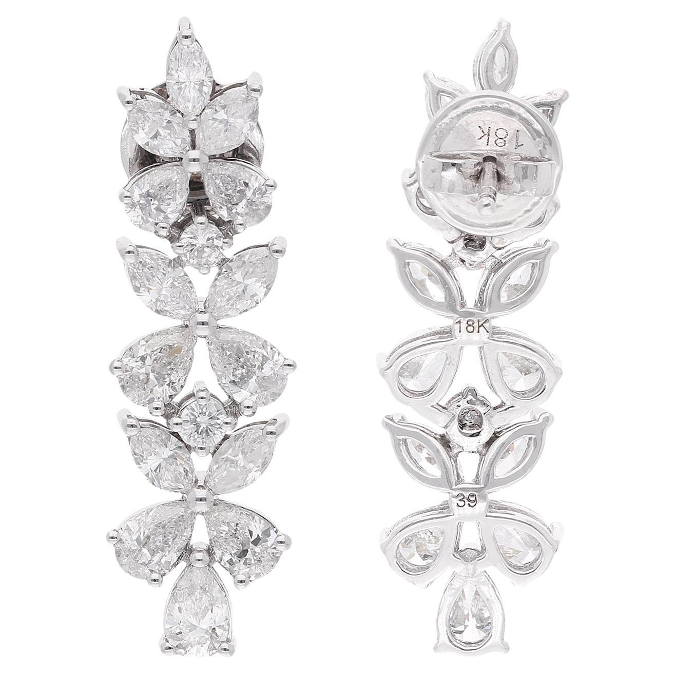 4.02 Carat SI Clarity HI Color Marquise Diamond Earrings 14 Karat White Gold For Sale