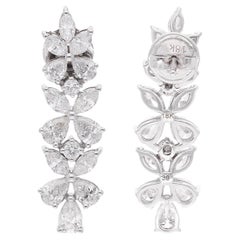 4.02Ct SI Clarity HI Color Marquise Diamond Dangle Earrings 18 Karat White Gold