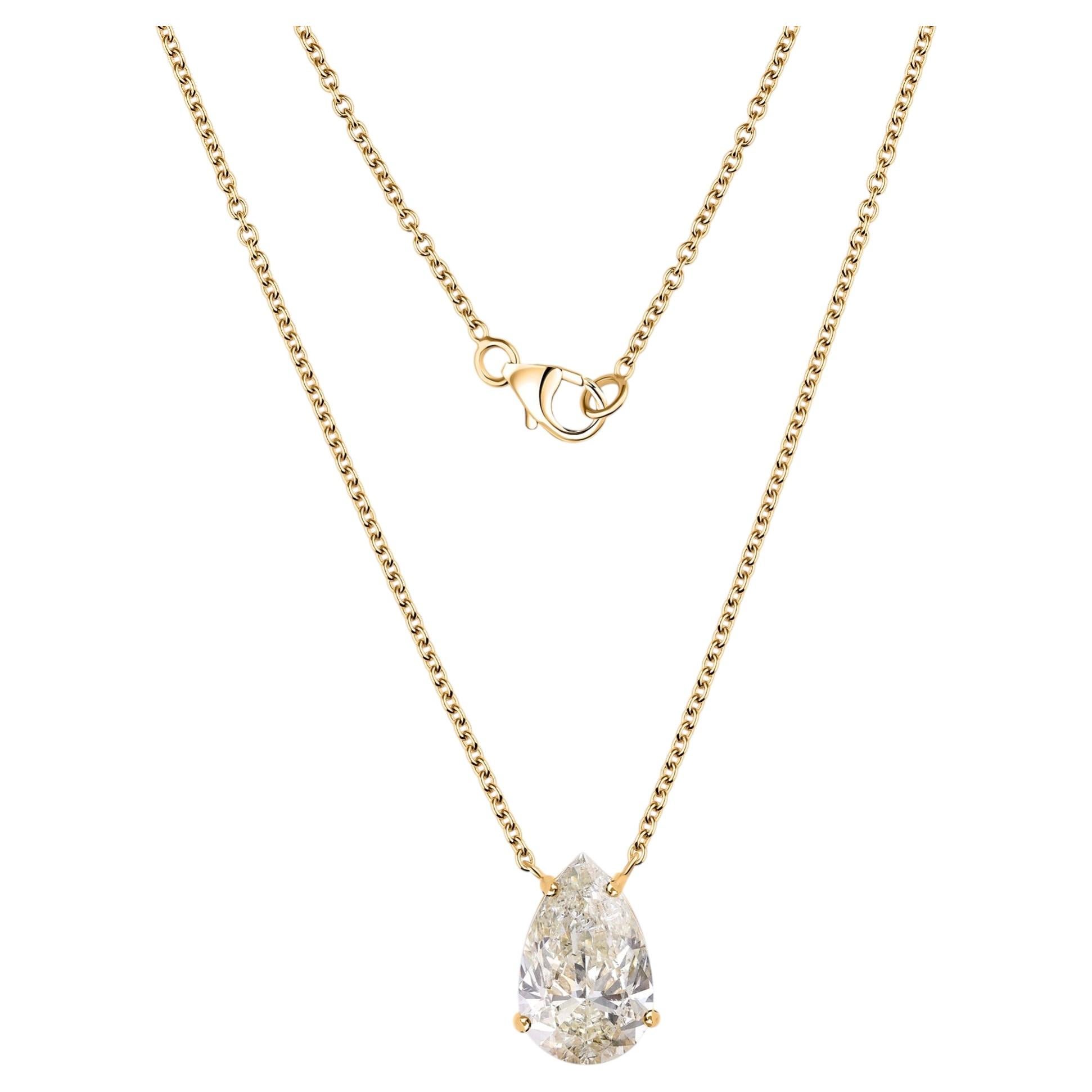 4.02 Carat SI/H Solitaire Pear Diamond Pendant Necklace 18 Karat Yellow Gold