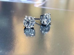 4.02 Carat Solitaire Diamond 18k Gold Stud Earrings with Positive Locking Backs