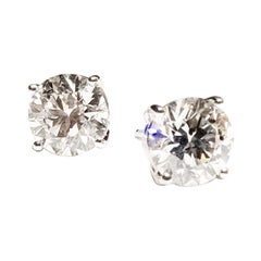 4.02 Carat Solitaire Diamond 18k Gold Stud Earrings with Positive Locking Backs