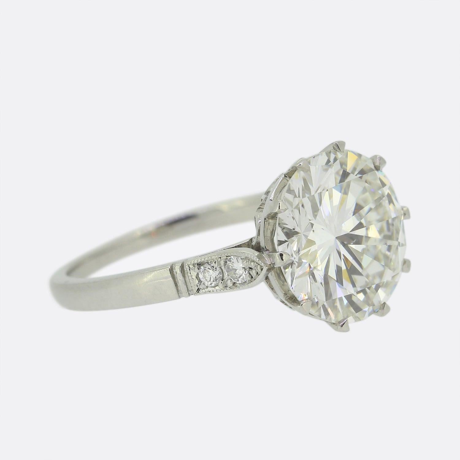 Round Cut 4.02 Carat Transitional Cut Diamond Solitaire Engagement Ring For Sale