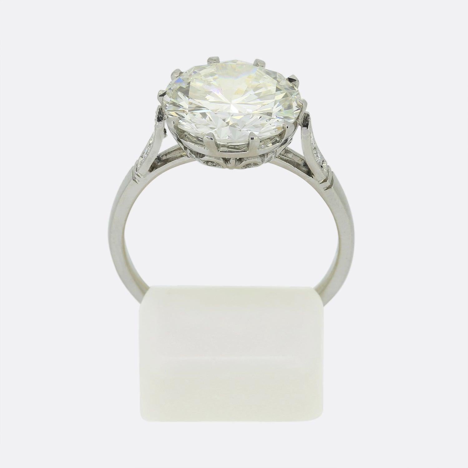 Women's 4.02 Carat Transitional Cut Diamond Solitaire Engagement Ring For Sale