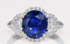 4.02 Ct Unheated Vivid Royal Blue Oval Sapphire (Madagascar) Ring, Certified