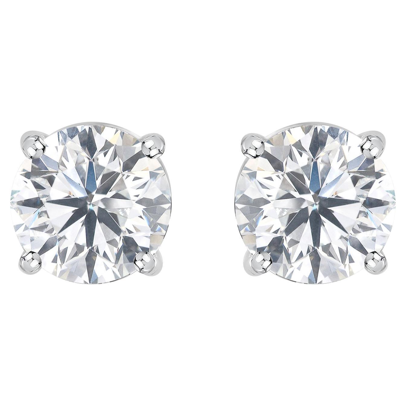 4.02 TCW Round Solitaire Diamond Stud Earrings 18 Karat White Gold
