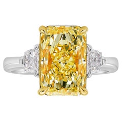 4.02ct Fancy Yellow Long Radiant SI1 GIA Ring