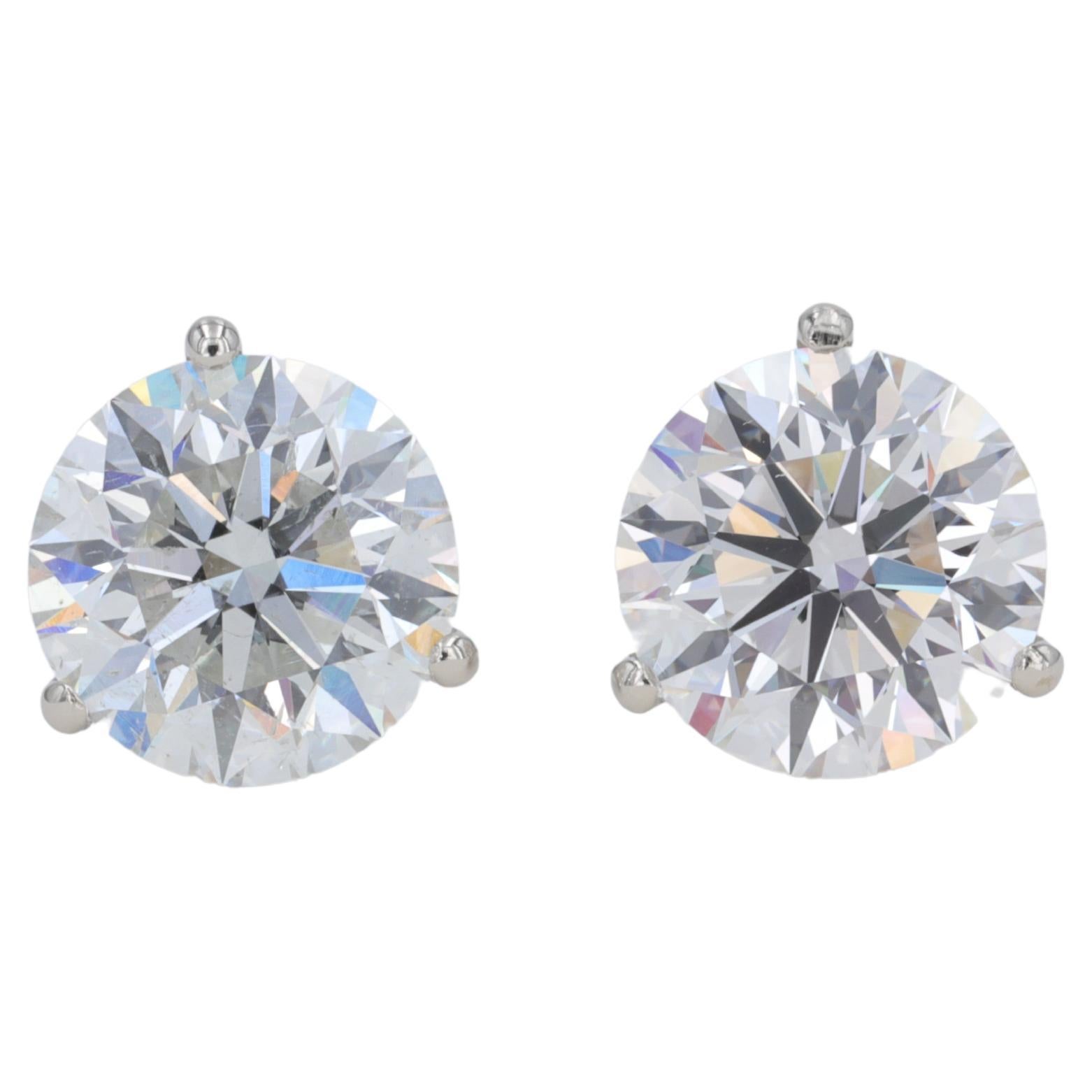 4.02ct GIA Round Brilliant Cut Diamond Stud Earrings White Gold Martini Settings For Sale