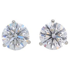 4.02ct GIA Round Brilliant Cut Diamond Stud Earrings White Gold Martini Settings