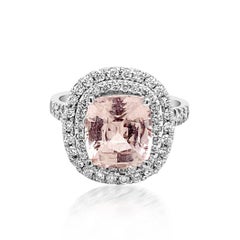 4,02 Karat natürlicher Ceylone Padparadscha Saphir 14k Weißgold Ring 4,42 Karat