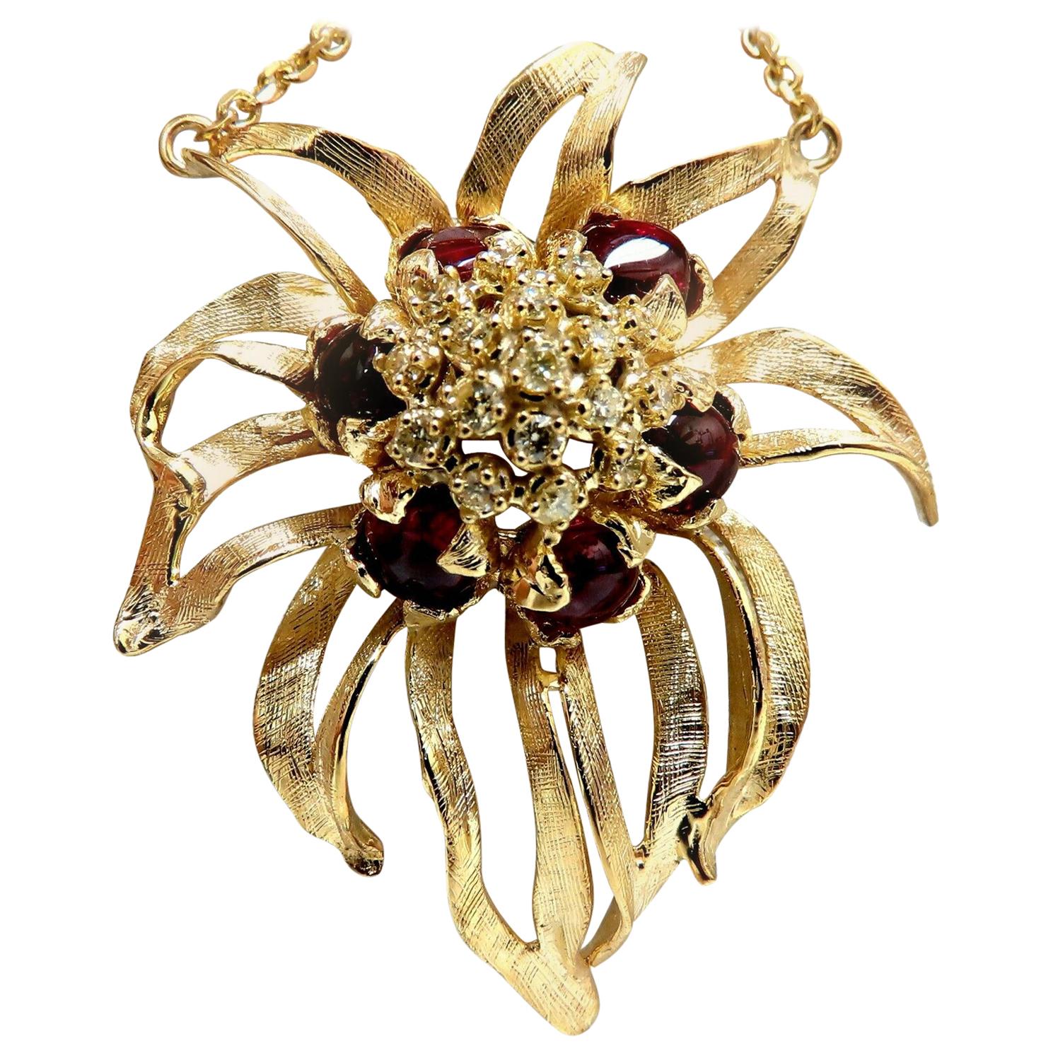 4.02 Quilates Espinela Roja Natural Diamantes Amarillos Naturaleza Muerta Collar Orquídea 3D 14kt en venta