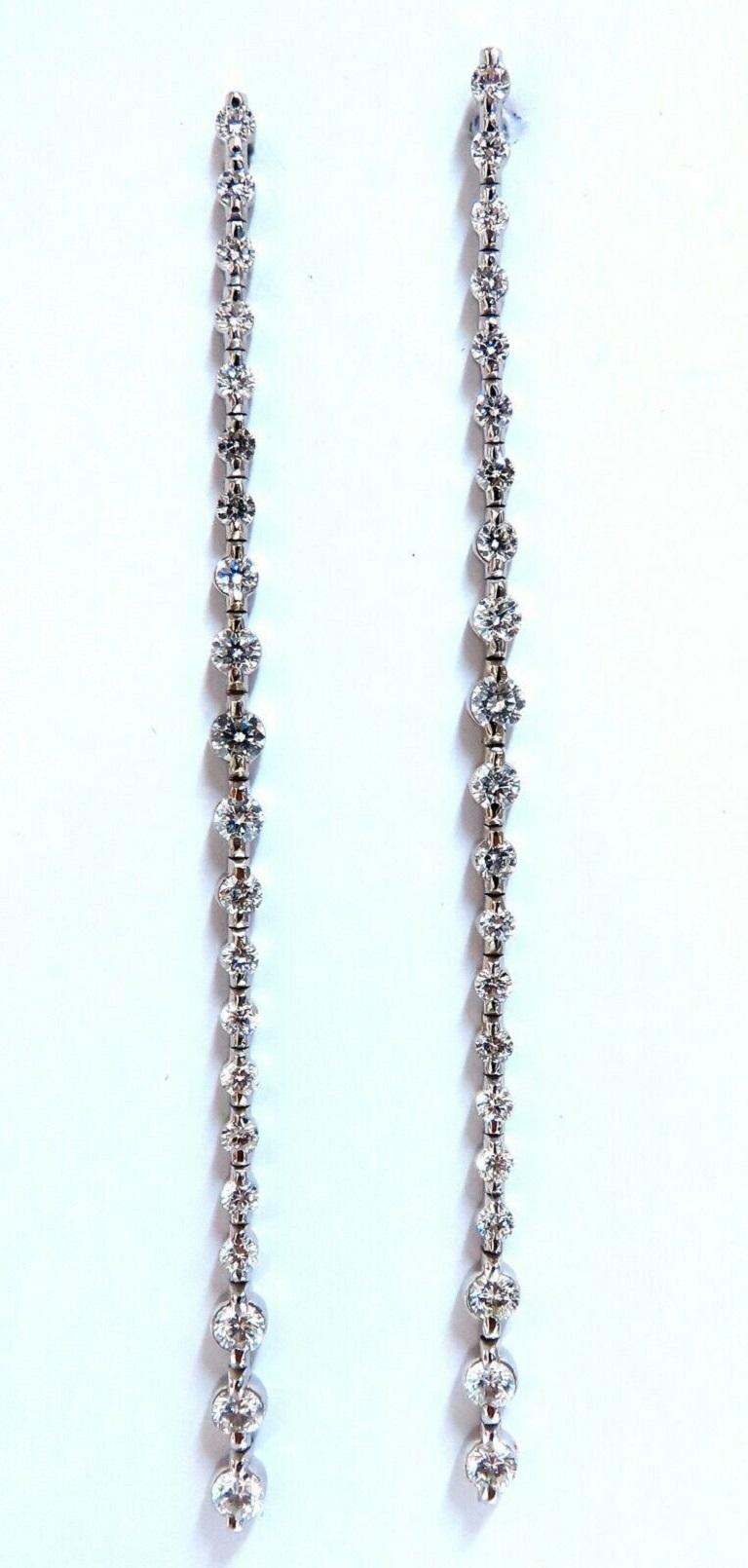 4.02 Carat Natural Round Diamonds Dangle Earrings 14 Karat Extra Long In New Condition For Sale In New York, NY