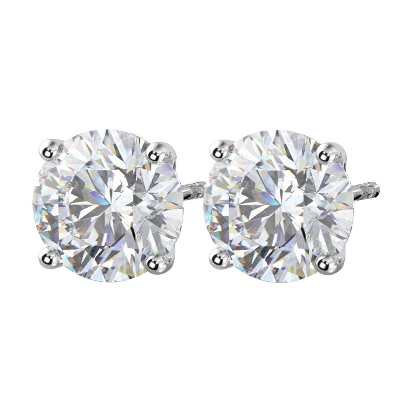 Modernist 4.02ct Natural Round Diamonds Stud Earring 14K White Gold 4 Prong Basket Setting For Sale