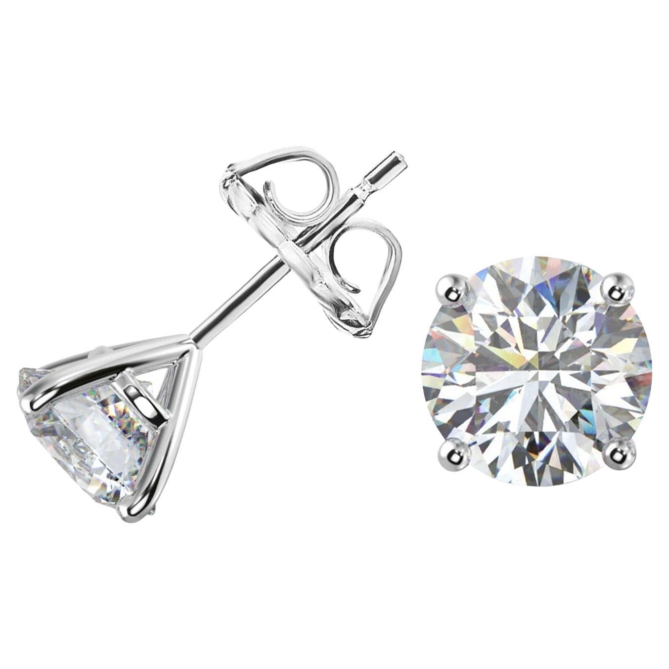 4.02ct Natural Round Diamonds Stud Earring 14K White Gold 4 Prong Basket Setting For Sale