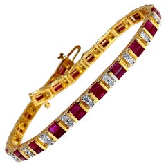 4.02 Carat Natural Ruby Diamonds Channel Line Tennis Bracelet 14 Karat