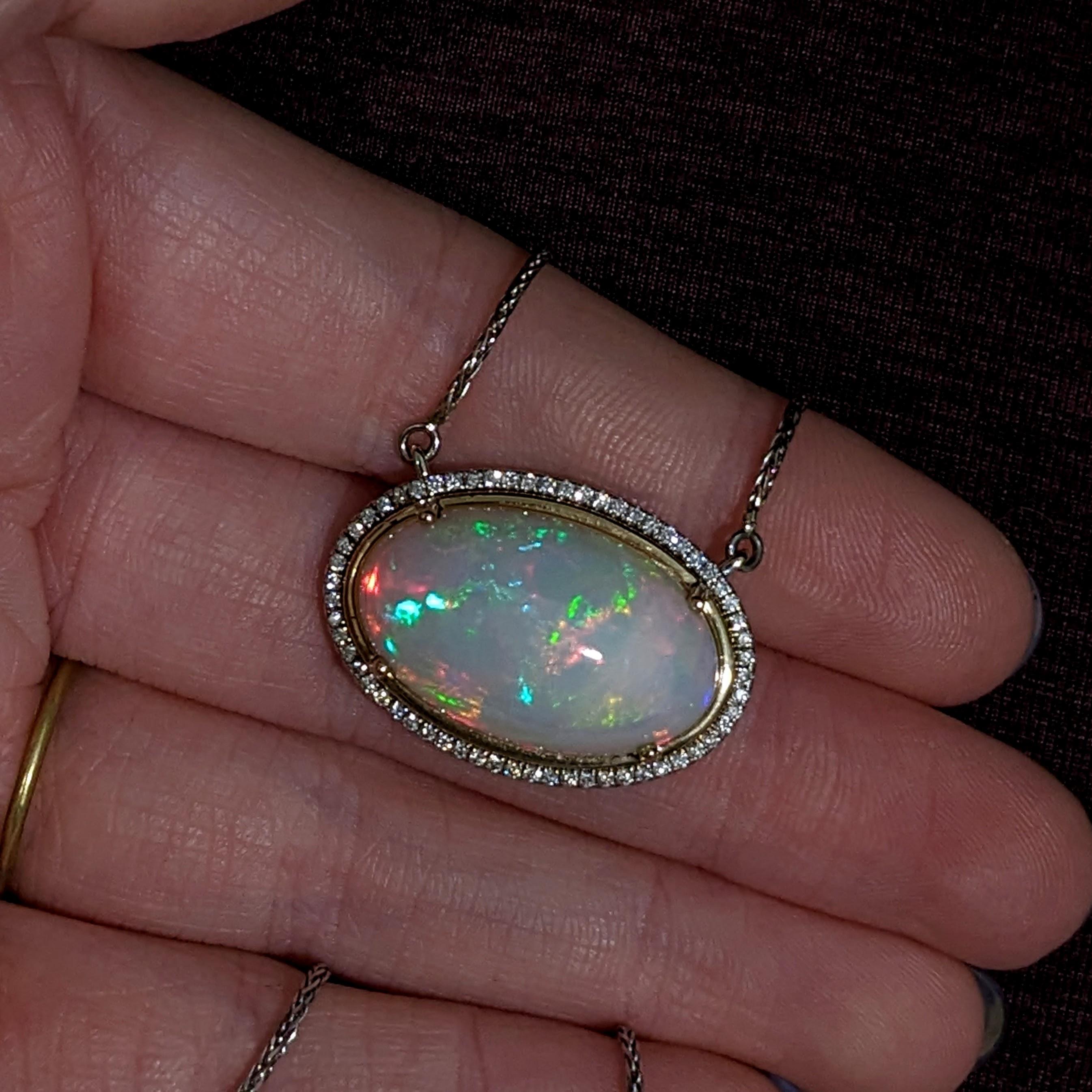 4.02ct Opal Pendant w Diamond Accents in 14K Dual Tone Gold Oval 23x14mm 4