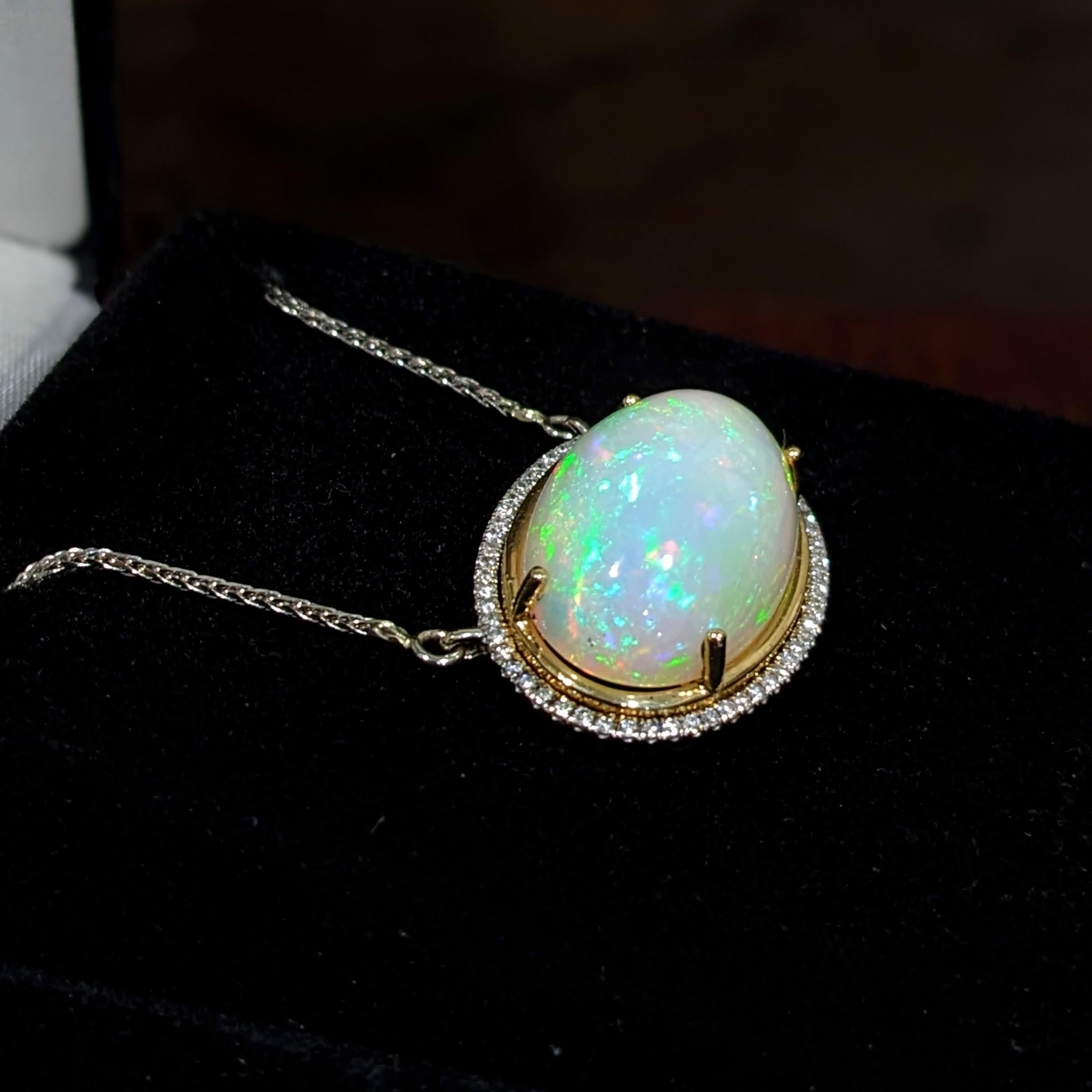 Oval Cut 4.02ct Opal Pendant w Diamond Accents in 14K Dual Tone Gold Oval 23x14mm