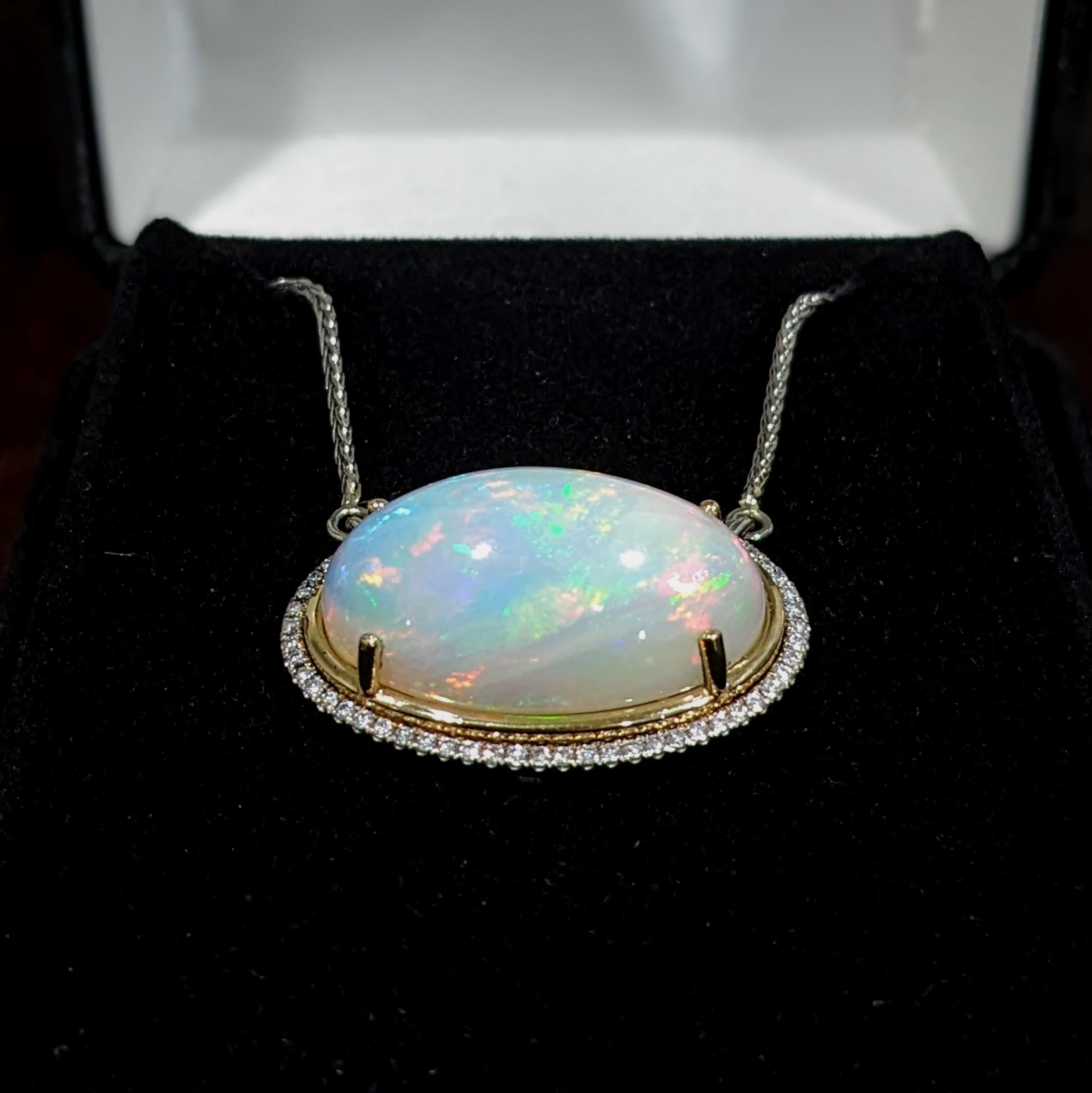 Women's 4.02ct Opal Pendant w Diamond Accents in 14K Dual Tone Gold Oval 23x14mm