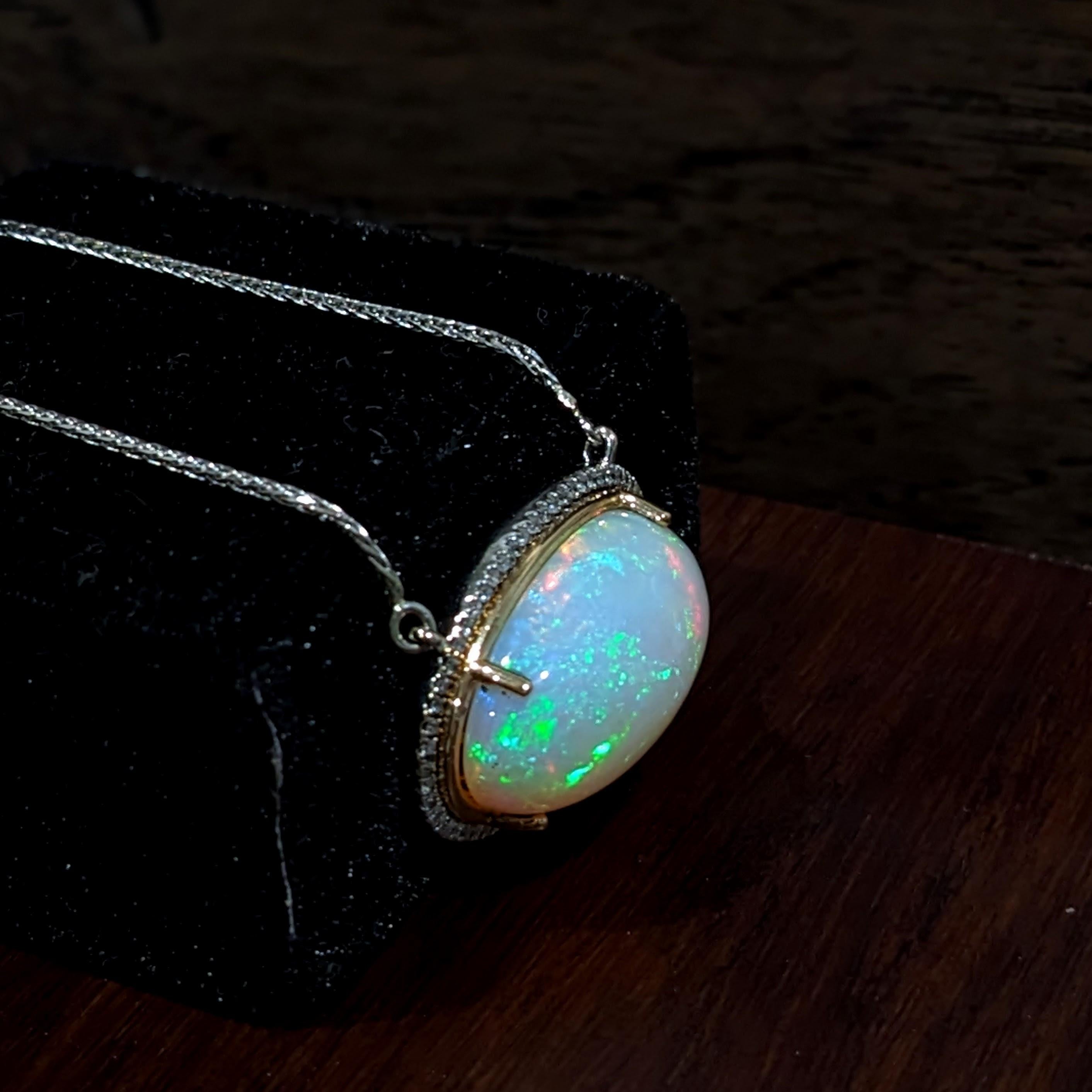 4.02ct Opal Pendant w Diamond Accents in 14K Dual Tone Gold Oval 23x14mm 1