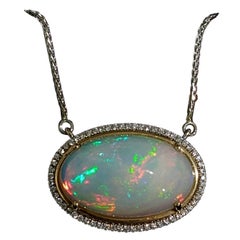 4.02ct Opal Pendant w Diamond Accents in 14K Dual Tone Gold Oval 23x14mm