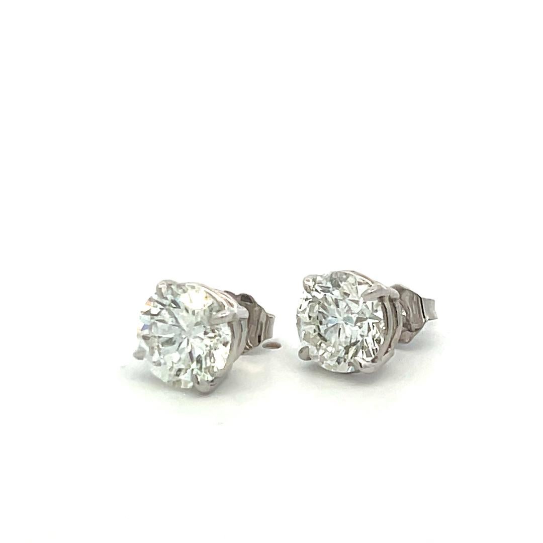 Orecchini con diamante tondo brillante 4,02ct I-I2/I1 in oro bianco 14K con GIA in vendita 3