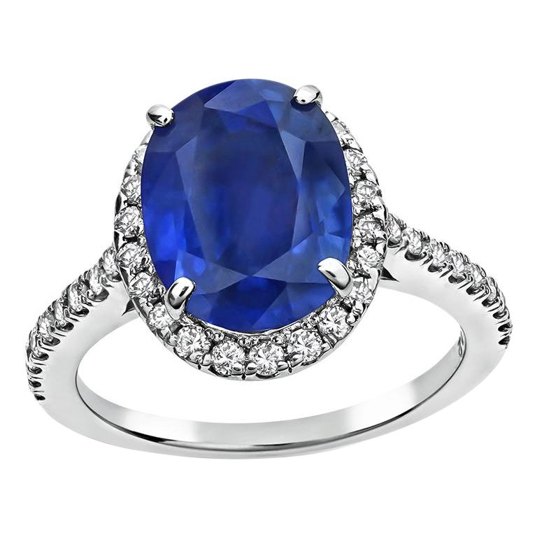 4.02ct Sapphire 0.40ct Diamond Platinum Halo Engagement Ring