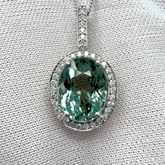 4.02ct Vivid Green Oval Cut Tourmaline & Diamond Platinum Halo Pendant Necklace