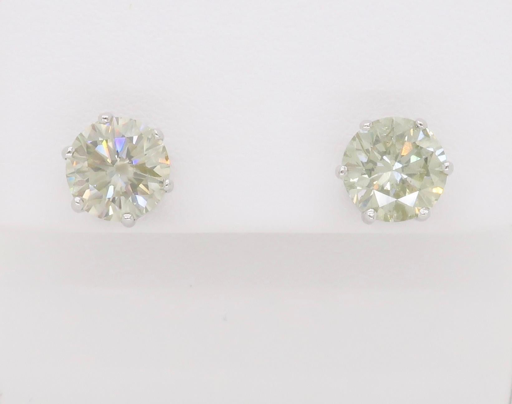 Round Cut 4.02ctw Diamond Stud Earrings in Classic Six Prong Baskets