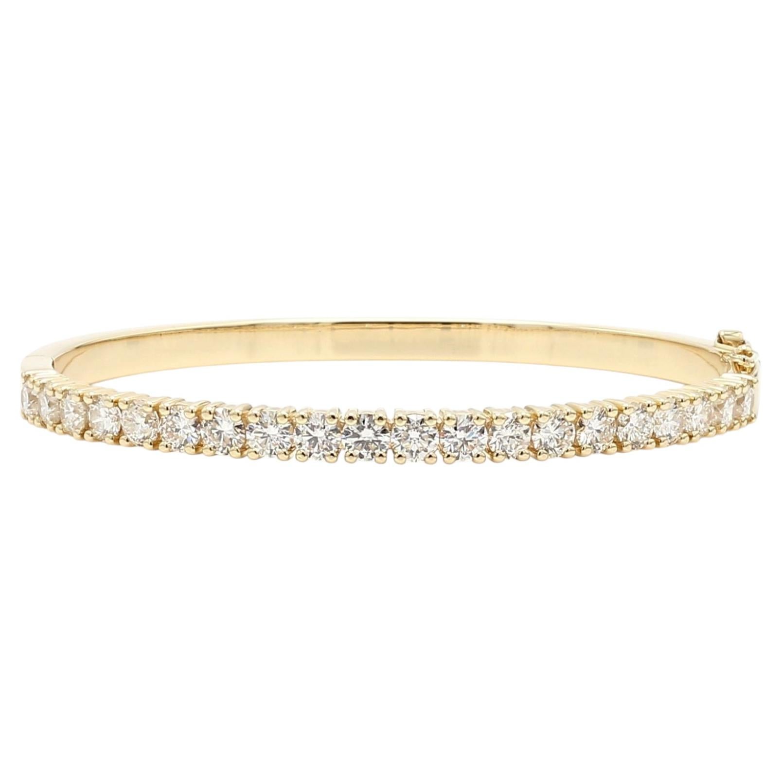 14K Yellow Gold Bangle Bracelet with 4.02ct Round Diamonds, Size 7