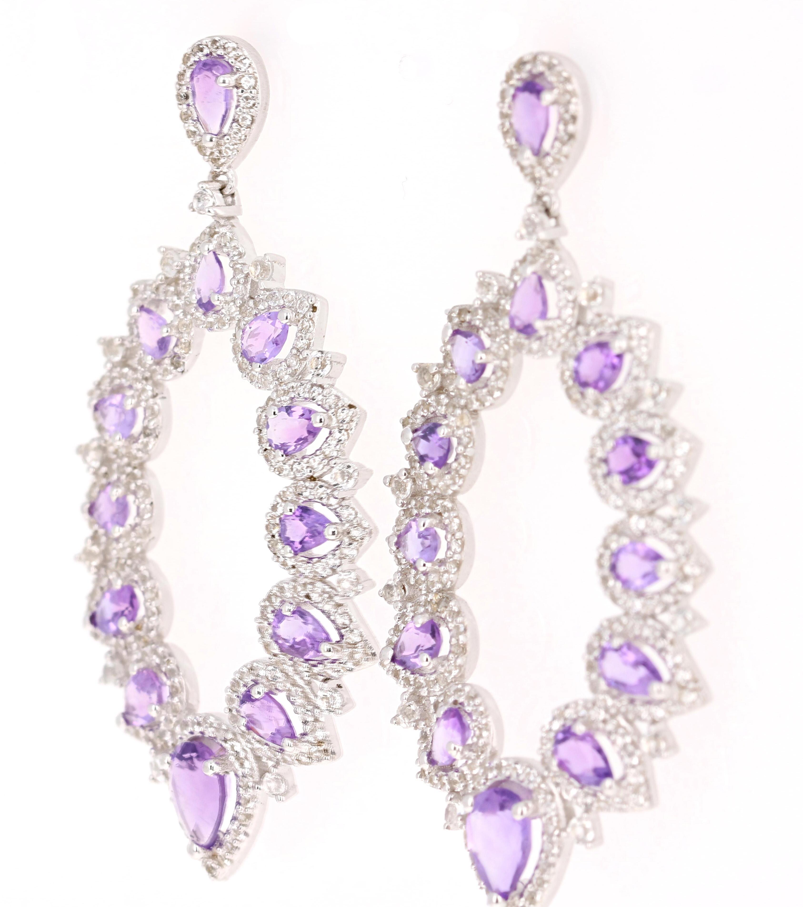 Contemporary 4.03 Carat Amethyst White Topaz Silver Earrings For Sale
