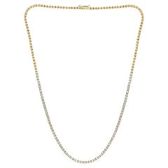 4.03 Carat Brilliant Round Cut Diamond Tennis Necklace in 14K Yellow Gold