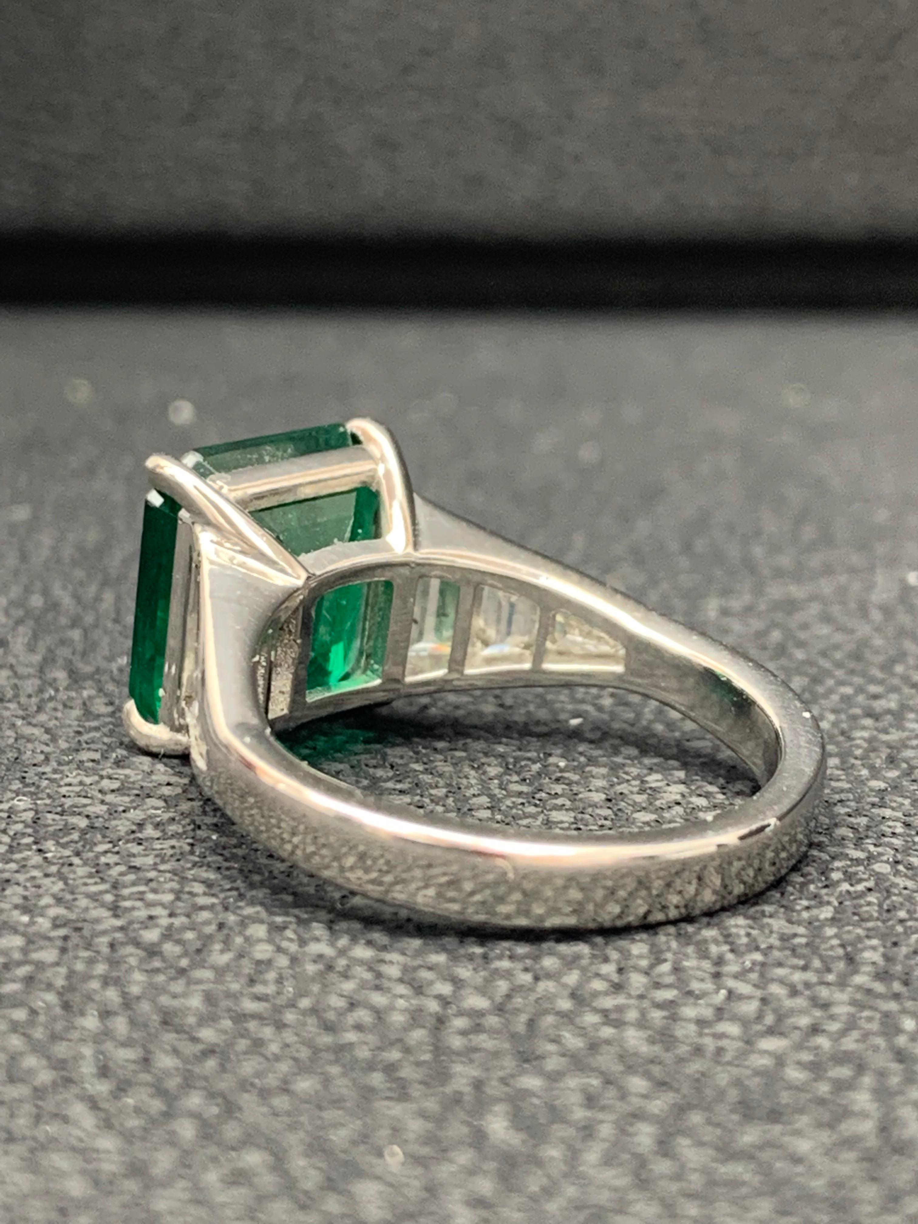 4.03 Carat Emerald Cut Emerald and Diamond Engagement Ring in Platinum For Sale 5